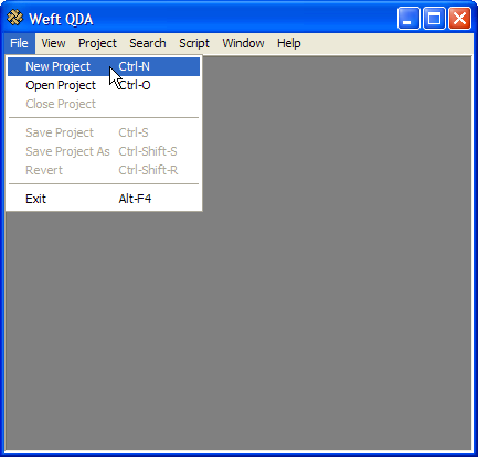 Starting a new project in The Weft QDA workarea